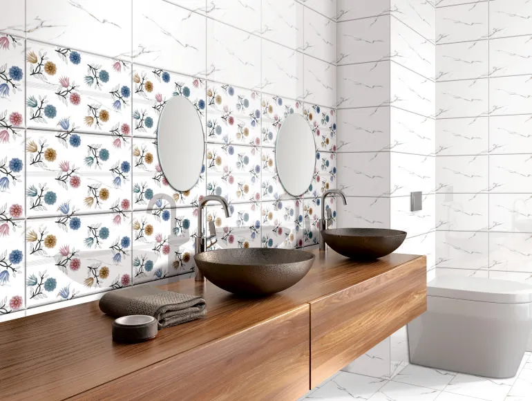 Modern SHG Statuario Flower Multi marble bathroom design with western toilet and sink